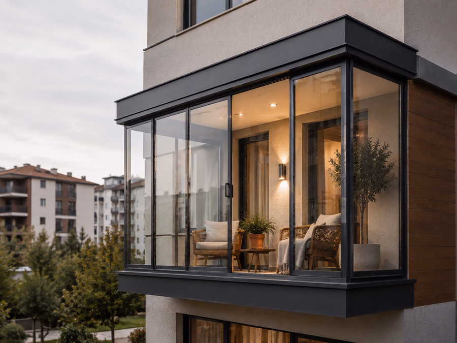 Isıcamlı cam balkon uygulamasının dış cephe görünümü