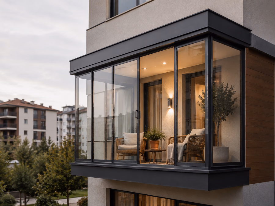 Isıcamlı cam balkon uygulamasının dış cephe görünümü