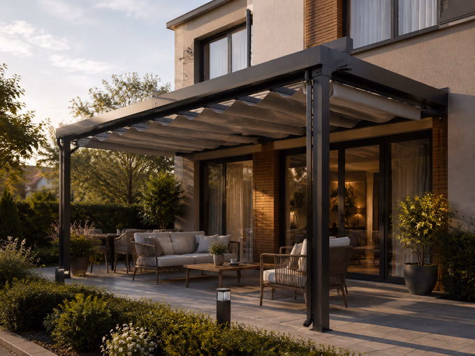 Bahçe terasında pergola ve tente uygulaması