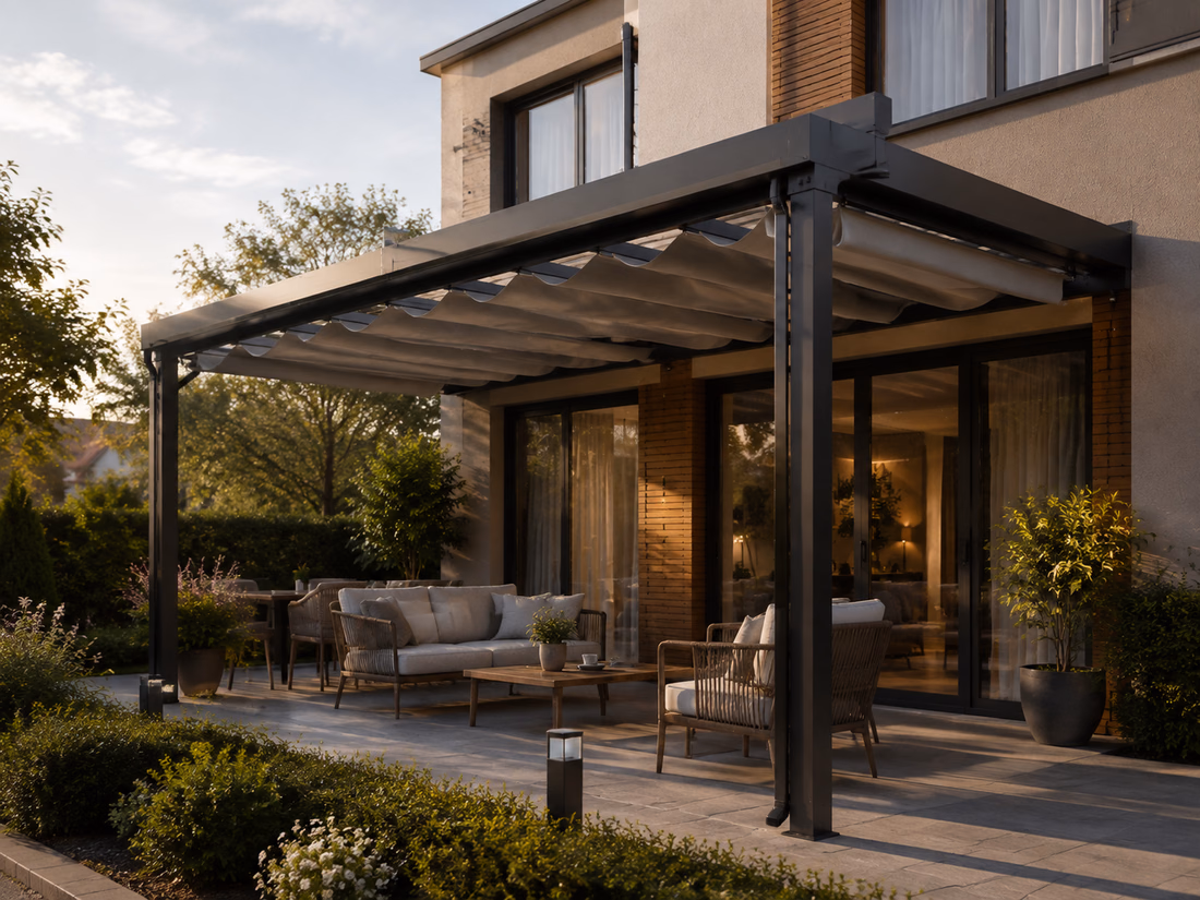 Bahçe terasında pergola ve tente uygulaması